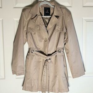 Laura Tan Belted Trench Coat with Pleated Hem skirt & Grommet Detail Size 14